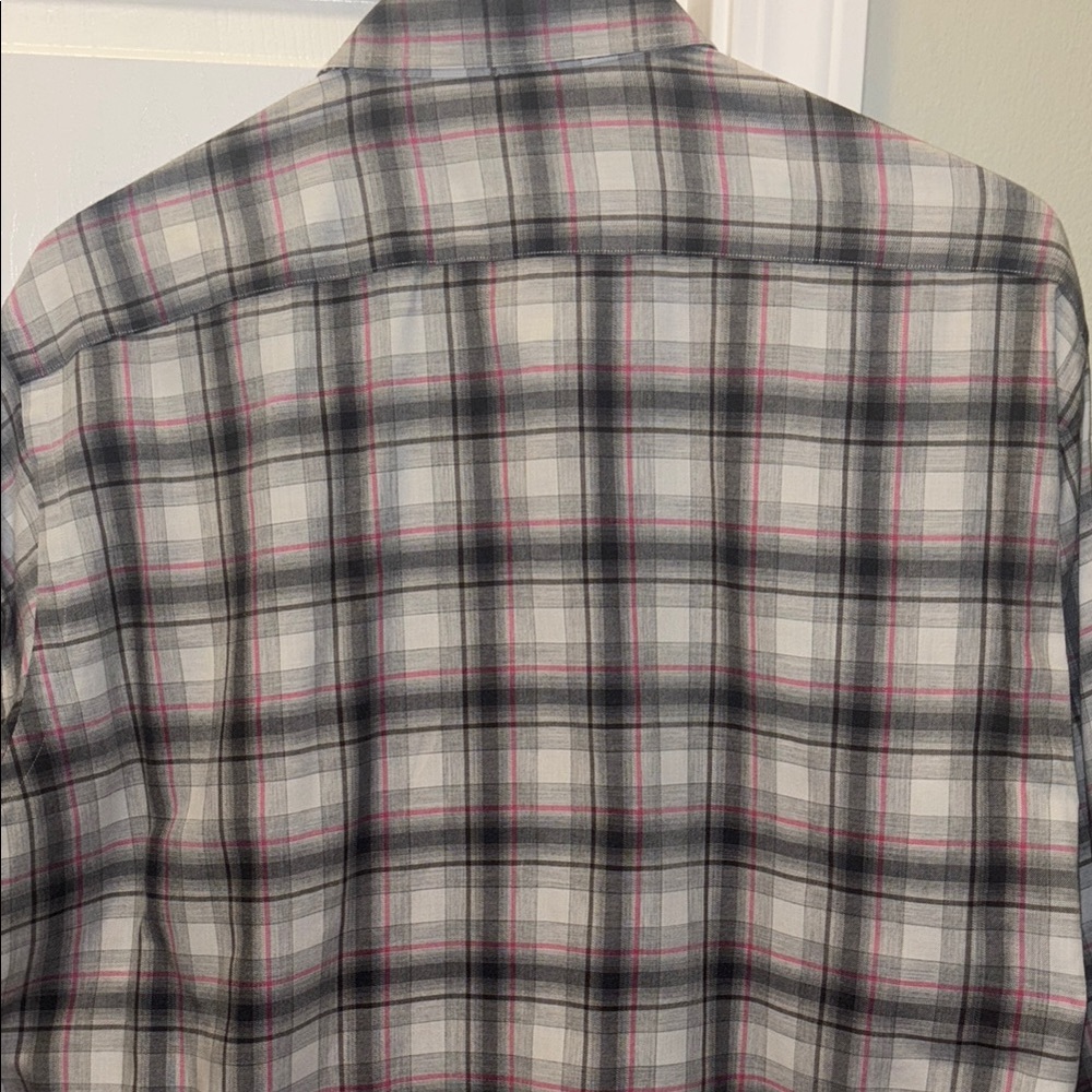 Thomas Dean Men's Plaid Shirt - Gray and Pink - Picture 6 of 7